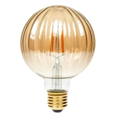 Image of Prolite Globe LED Light Bulb Dimmable Ribbed E27 4W Extra Warm White Gold