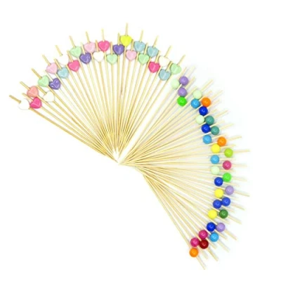 Image of 200 Cocktail Stick Fruit Sticks Bamboo Wooden Toothpicks, for Party Tapas Nibbles Sandwich Canapes Appetiser Skewer BBQ (Colored Pearl)