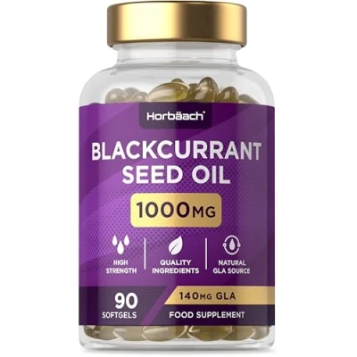 Image of Blackcurrant Seed Oil 1000mg 90 Softgel Capsules Natural Source of GLA High Strength Supplement Horbaach