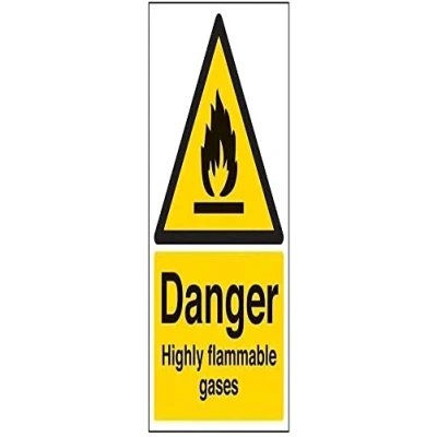 Image of VSafety Danger, Highly Flammable Gases Warning Sign Portrait 200mm x 300mm 1mm Rigid Plastic