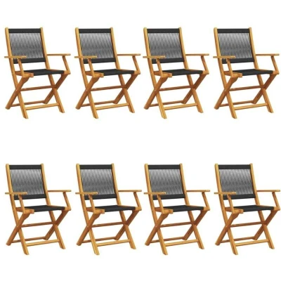 Image of vidaXL Folding Garden Chairs 8 pcs Black Solid Wood Acacia