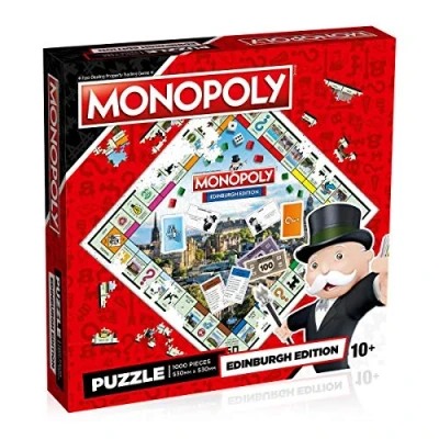 Image of Winning Moves Edinburgh Monopoly 1000 piece Jigsaw Puzzle Game, together Arthur’s Seat to Zoo, Princes Street Gardens and the legendary Castle, gift for ages 10 plus