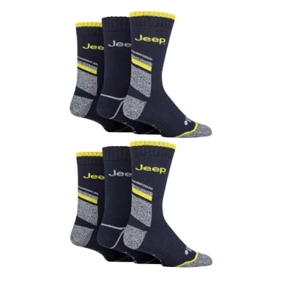 Image of Jeep Mens 6 Pack Heavy Duty Work Socks Cotton Boot with Arch Support (6 11, Navy/Grey)