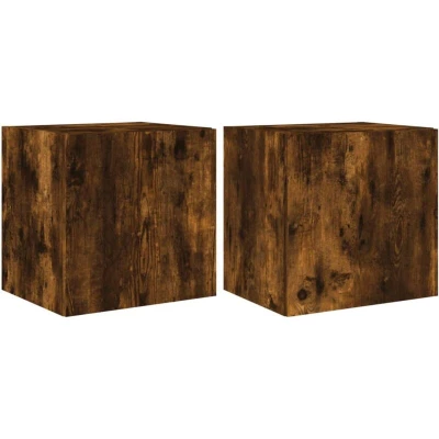 Image of vidaXL TV Wall Cabinets with LED Lights 2 pcs Smoked Oak 40.5x35x40 cm