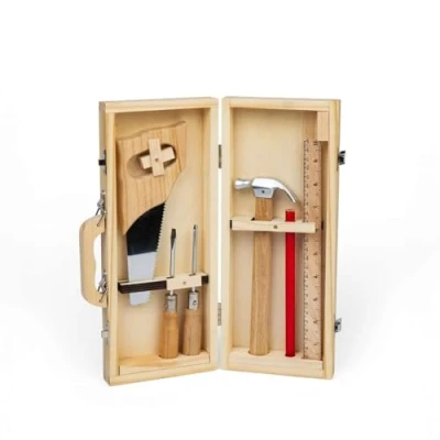 Image of Bigjigs Toys DIY Tool Box 6pcs Wooden Kids Tools, Real Child Friendly Construction Kits, Eco Gift Sets For Girls &amp; Boys, Age 5 Years Old +
