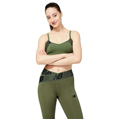 Image of New Balance Relentless Crop Bra, Women, Deep Olive Green, L