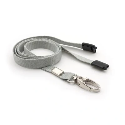 Image of EasyBadge 100 Pack Grey lanyards for ID Cards with Safety Breakaways and Plastic J Clips
