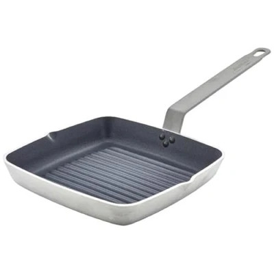 Image of Genware Non Stick Teflon Aluminium Square Ribbed Skillet 24cm Single of 1