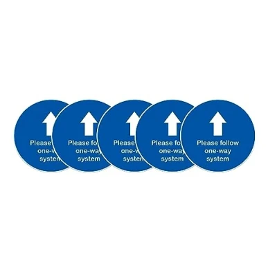 Image of Pack of 5 Blue One Way System Arrow Floor Sticker Safety Sign, Removable, Anti Slip, Self Adhesive Please Follow Social Distancing Sign (220mm x 220mm) (BlueWhite)