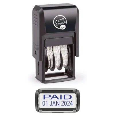 Image of Self Inking Changeable Date Stamp Paid in Blue Ink