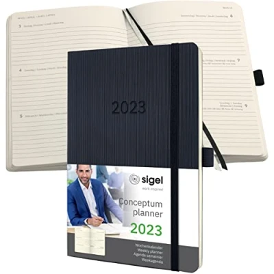 Image of SIGEL C2322 Weekly planner Conceptum 2023 approx A5 black Softcover 2 pages = 1 week 192 S