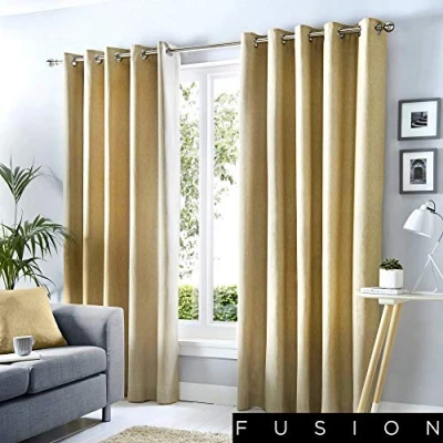 Image of Fusion Natural Curtains W46 x L72&quot; (117 183cm) Pastel Cream Eyelet 100% Cotton for Bedroom/Living Room Door Curtain Thermal Drapes/Window Treatment Sorbonne Collection