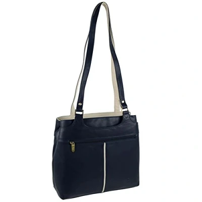 Image of Gigi Ladies Soft Leather Shoulder Handbag Othello Collection Navy/Ivory