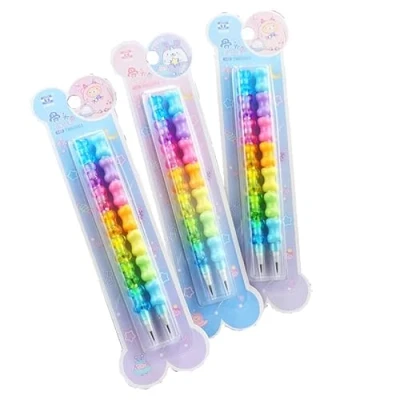 Image of Yohope 8 in 1 Stackable Plastic Pencils HB Refillable Non Sharpening Stacking Colored Set for Students, Teachers, Office, Birthday Party Favors Supplies,multicolor,14cm