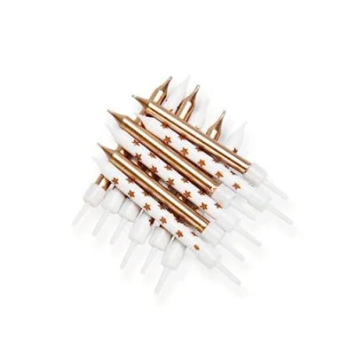 Image of Anniversary House Pack of 12 Mix Birthday Candles with Holders, 7.5 Centimeters, Celebration Cake Decoration, AHC226, Gold Stars Metallic