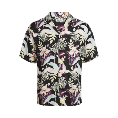 Image of JACK &amp; JONES Men&#039;s Jjjeff Floral AOP Resort Shirt Ss, Black, S