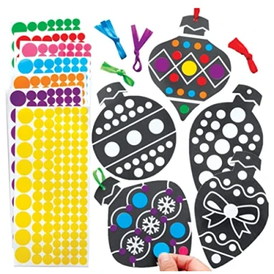 Image of Baker Ross FE988 Christmas Bauble Sticker Craft Decorations Pack of 12, No Mess Dotty Crafts For Kids to Decorate and Gift, Festive Arts Crafts, Xmas Activities