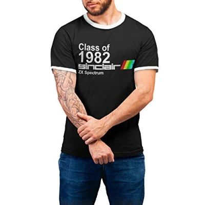 Image of FreeWillShirts Class of 1982 Sinclair ZX Spectrum 8 Bit Mens Organic Cotton Retro 80s Gaming Ringer T Shirt