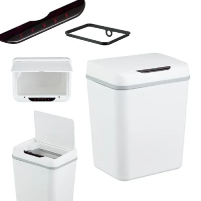 Image of Relaxdays Bathroom Bin with Sensor, 9 l, Automatic Lid, Bag Holder, Sanitary Waste, Rubbish Disposal, Plastic, White