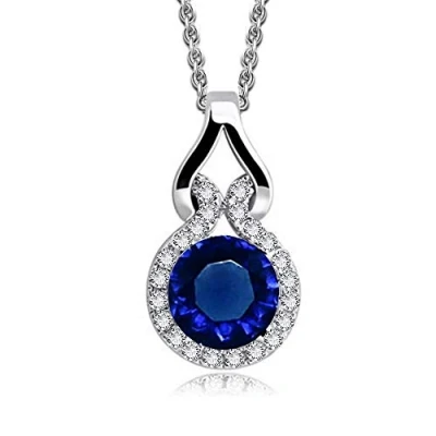 Image of Crystalline Azuria Women Girls 18ct White Gold Plated Round Blue Simulated Sapphire Zirconia Crystals Pendant Necklace 17.7 inches