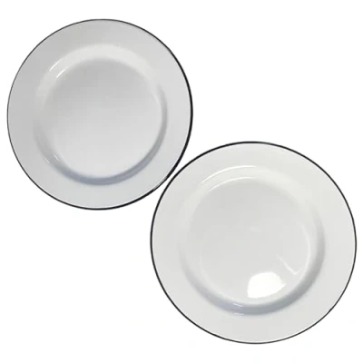 Image of Thorness 2 x 24cm White Enamel Dinner Plates Plate Set of Traditional Kitchen for pies, Sides and Diameter Each