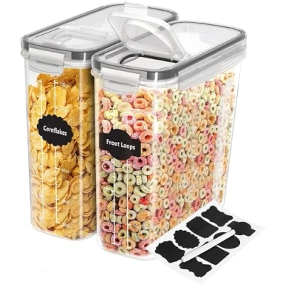 Image of KICHLY Cereal Storage Container (Set of 2) BPA Free Plastic Airtight Kitchen Containers Dry Food Dispenser for &amp; Pantry