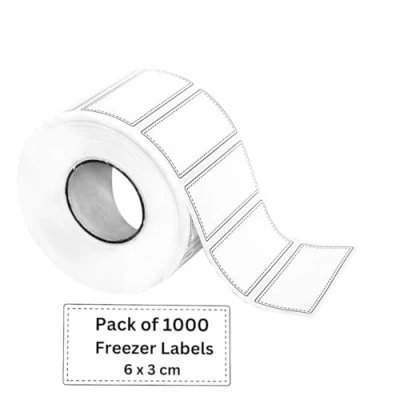 Image of Shazeel Freezer Labels 1000 Pcs White Plain Removable Frozen Food Storage Rolls 6x3cm Waterproof &amp; Sticky Stickers for Containers, Jars Easy Peel Off