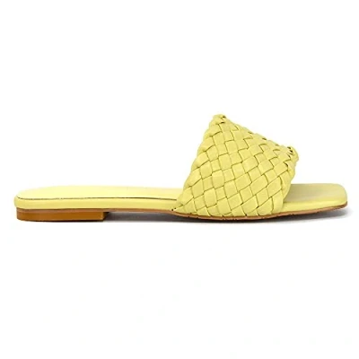Image of ESSEX GLAM Womens Flat Sandals Slip On Ladies Woven Summer Square Toe Synthetic Leather Casual Plaited Mule Sliders Size 3 8 Yellow