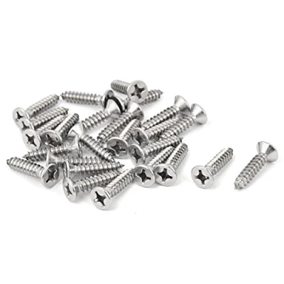 Image of Sourcingmap M5.5 x 25mm Phillips Flat Head Self Tapping Screw Silver Tone 25 Pcs