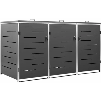 Image of vidaXL Triple Wheelie Bin Shed 207x77.5x112.5 cm Stainless Steel