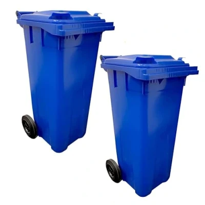 Image of STAR SUPPLIES Blue 140 Litre Strong Sturdy Robust Outdoor Waste Rubbish Recycling Bin With Wheels &amp; Lid