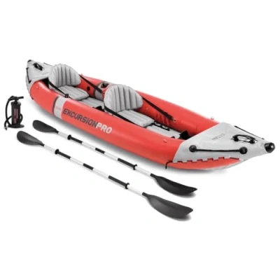 Image of Intex Excursion Pro Kayak, Super Tough Laminate with Oars and Pump, 384x94x46cm, Multi Coloured
