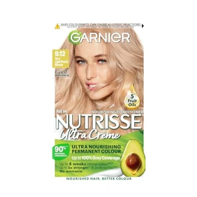 Image of Garnier Nutrisse Creme Blonde Hair Dye Permanent Nourishing Mask Conditioner 9.12 Very Light Pearly