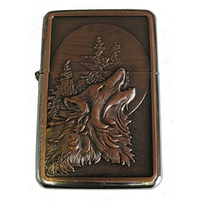Image of Lucy G WOLF DESIGN 1 PETROL LIGHTER IN GIFT TIN (BRUSHED CHROME)