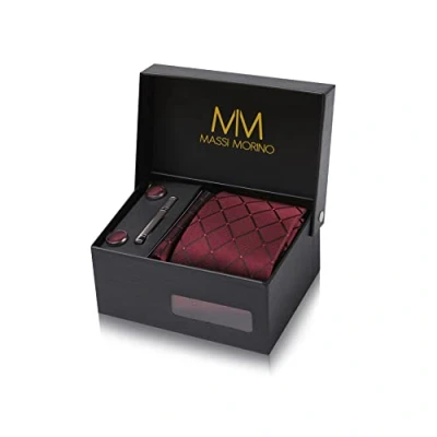Image of Massi Morino Tie and Pocket Square Set Men incl. Cufflinks, Pin Gift Box Men&#039;s red for Wedding