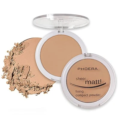 Image of AQUAPURITY PHOERA Sheer Matte Fixing Powder Makeup Base Fixer Setting Foundation Compact Pressed Long Lasting Make Up Skin Vitamin E Beauty Blender (204 Buff Beige…)