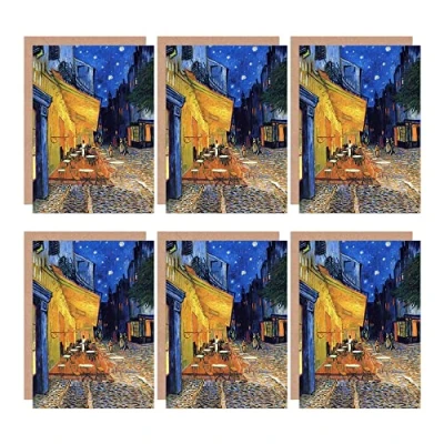 Image of Wee Blue Coo Vincent Van Gogh Cafe Terrace Place Du Forum Arles 1888 Blank Greeting Cards With Envelopes Pack of 6