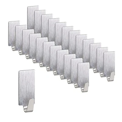 Image of Relaxdays Set of 24 Key Stainless Steel Self Adhesive and Removable Kitchen Bathroom Wall Hooks Square Silver, 100%, 24er Pack