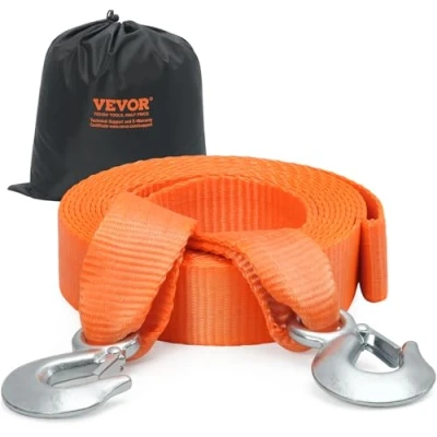Image of VEVOR ATV Car Tow Strap with Hooks 2&quot;x20&#039; 17000 lbs, Straps Safety Hooks, Heavy Duty Recovery Rope for Trucks Vehicles Towing Accessories, Cable Roadside
