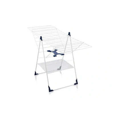 Image of Leifheit Pegasus 250 Flex Airer Clothes Rack, Sturdy Extra Large with Multi Position Arms, High Drying Rack for Hanging Trousers Straight Down, White Blue, 25 m Space