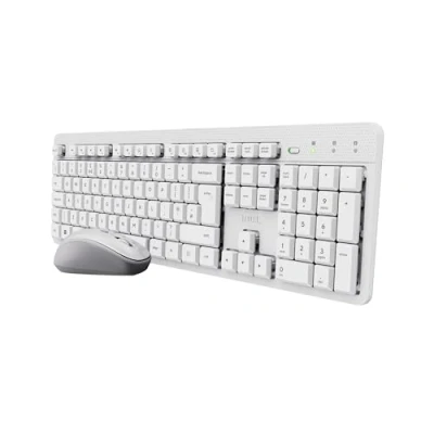 Image of Trust Ody II Silent Wireless Keyboard and Mouse Set QWERTY UK Layout, Floating Low Profile Keys, One USB Receiver, Spill Resistant, Ambidextrous Mouse, Quiet Combo for PC Laptop Mac, White