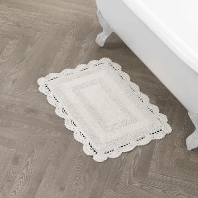 Image of Laura Ashley Crochet Cotton 17x24 in. Bath Rug, Ivory