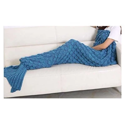 Image of ll L&amp;L® Handmade Mermaid Tail Blanket Crocheted Cocoon Sofa Beach Quilt Rug Knit Lapghan for adult or kids sleeping bag (Adult, Turquoise with Scales)