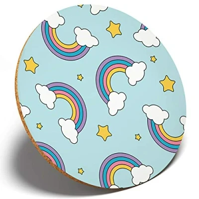 Image of 1 x Beautiful Rainbow Clouds Round Coaster Kitchen Student Kids #14433
