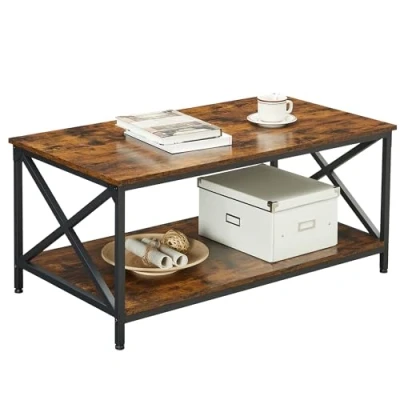 Image of VASAGLE Coffee Table, Small Cocktail Table with Storage Shelf and x Shape Steel Frame, Industrial Farmhouse Style, 39.4 21.7 17.7 Inches, Rustic Brown Black ULCT200B01V1