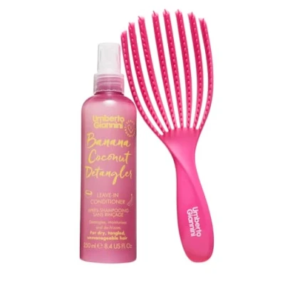 Image of Umberto Giannini Tangle No More Gift Set Banana Coconut Detangler​ &amp; Dry detangling Brush For Smooth, Healthy Hair