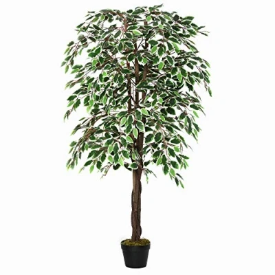 Image of Outsunny 160cm/5.2FT Artificial Ficus Silk Tree with Nursery Pot, Decorative Fake Plant, for Indoor Outdoor Décor