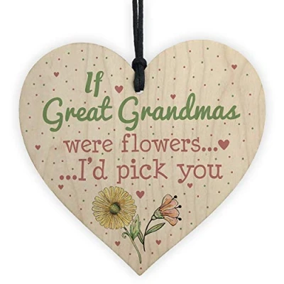 Image of RED OCEAN Great Grandma Birthday Gifts Hanging Wooden Heart Christmas Keepsake Thank You Gift