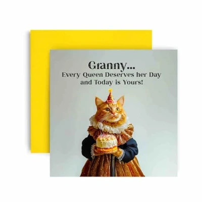 Image of Huxters Funny Granny Happy Birthday Card Every Queen Cat Deserves Her Day Gift for 14.8cm (Granny)
