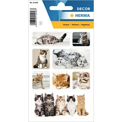 Image of HERMA 15456 Animal Stickers, Cat Children (24 Paper, Matte) Self Adhesive, Permanent Adhesive Motif Labels for Girls and Boys, Col